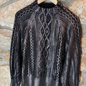 Express Women's Black & Metallic Cable Knit Sweater